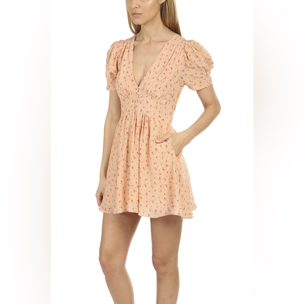 Loveshackfancy Peach Floral Ruby 100% Silk Mini Dress in Sardinia Cottagecore